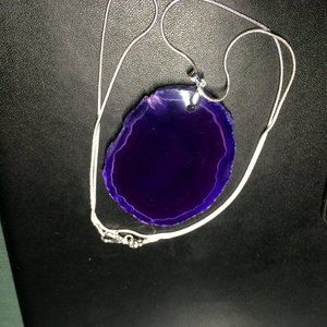 Agate stone crystal Purple naturally-pressed pendant on 925 16" chain